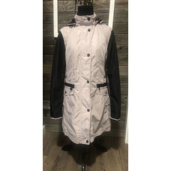 Laundry by Shelli Segal hooded trench coat black/light taupe women's size M - Picture 1 of 11